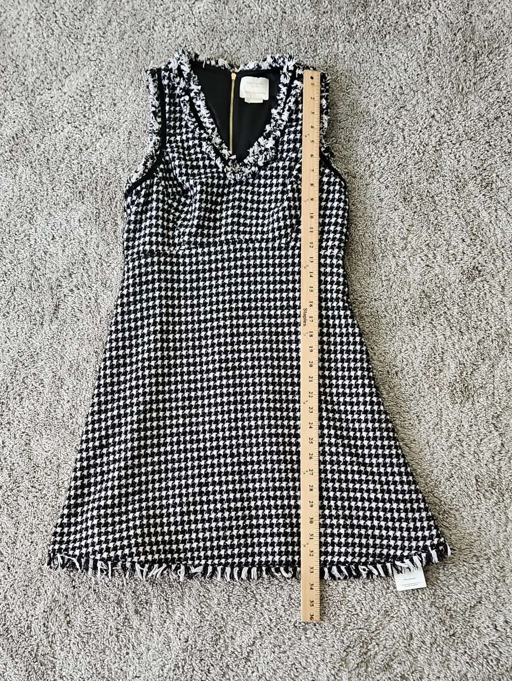 Kate Spade Mini Tweed Black and White Houndstooth V-Neck Dress 6 A Line Preppy